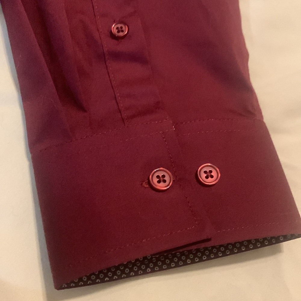 Nick Graham Burgundy Button-Up Shirt w/ Interior Polka Dot Collar/Cuffs Size 2X - Picture 4 of 6